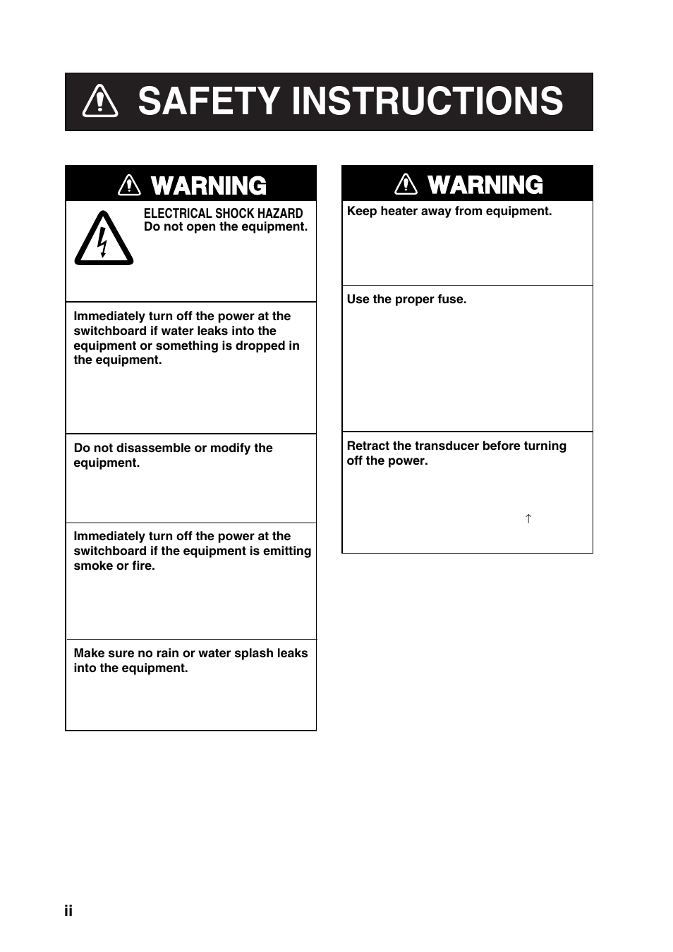 Safety instructions, Warning | Furuno CH-270 User Manual | Page 4 / 118