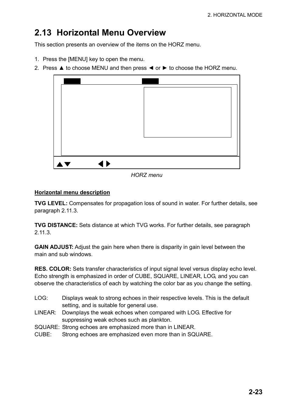 13 horizontal menu overview | Furuno CH-270 User Manual | Page 43 / 118