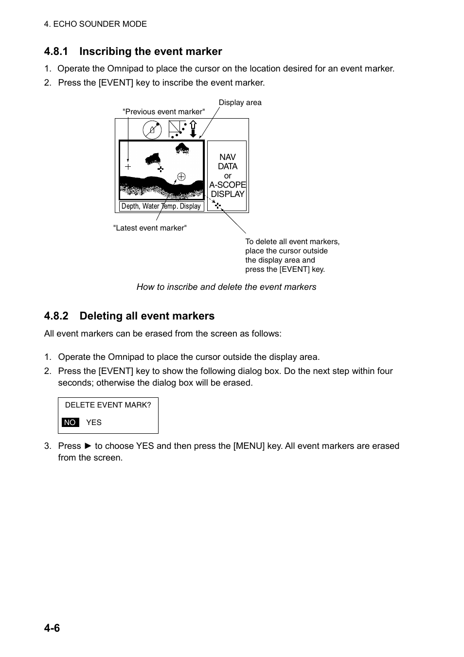 6 4.8.1 inscribing the event marker, 2 deleting all event markers | Furuno CH-270 User Manual | Page 78 / 118
