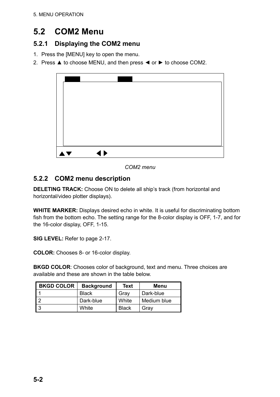 2 com2 menu, 1 displaying the com2 menu, 2 com2 menu description | Furuno CH-270 User Manual | Page 86 / 118