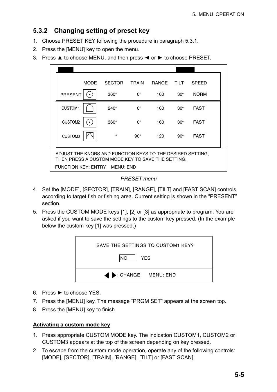 5 5.3.2 changing setting of preset key | Furuno CH-270 User Manual | Page 89 / 118