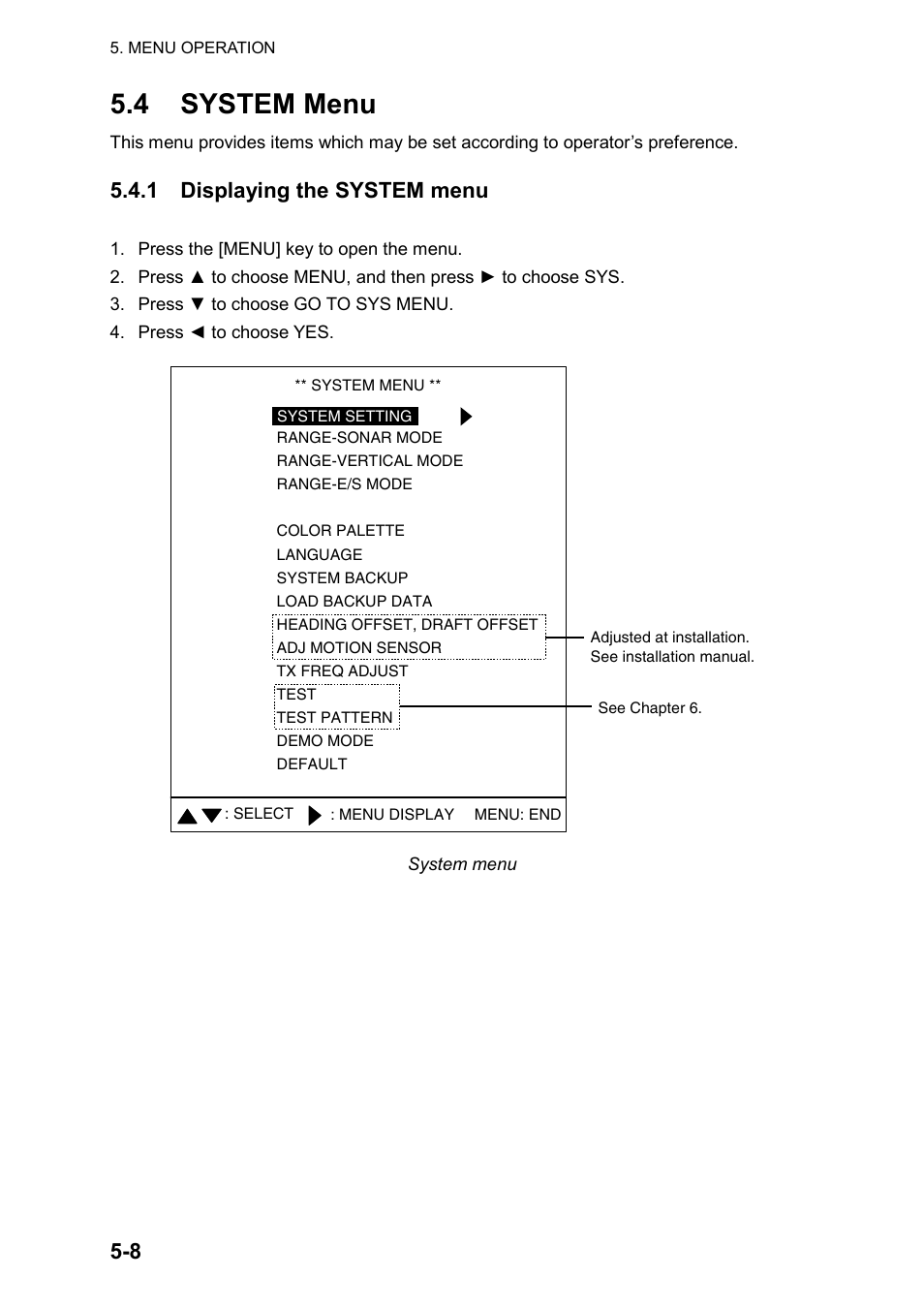 4 system menu, 1 displaying the system menu | Furuno CH-270 User Manual | Page 92 / 118