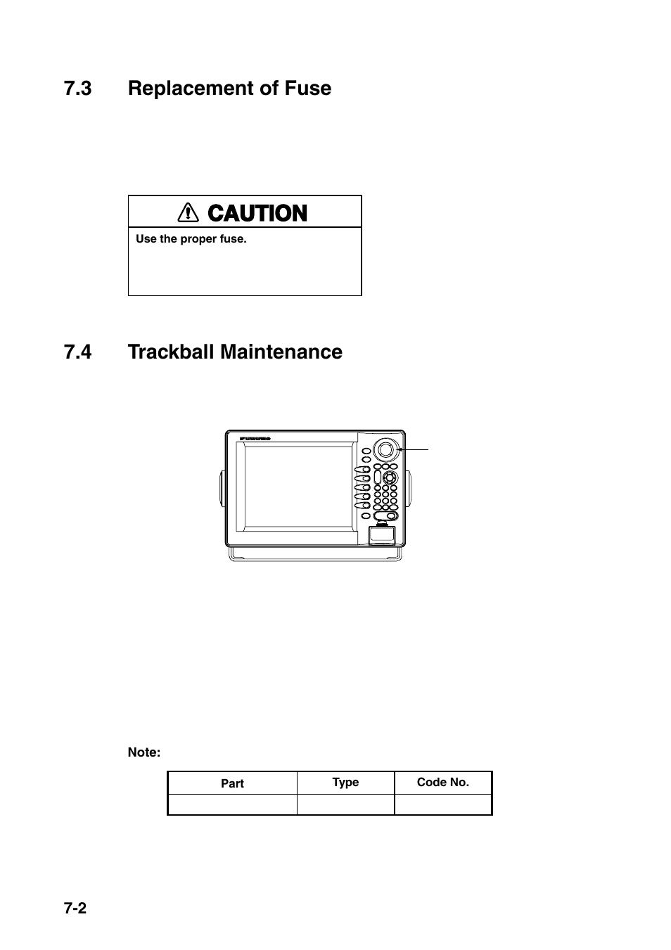 3 replacement of fuse, 4 trackball maintenance, Caution | Furuno COLOR VIDEO PLOTTER 1933C User Manual | Page 216 / 251