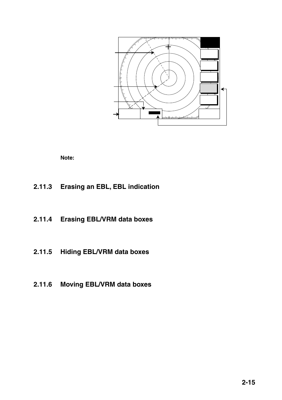3 erasing an ebl, ebl indication, 4 erasing ebl/vrm data boxes, 5 hiding ebl/vrm data boxes | 6 moving ebl/vrm data boxes, 12/ h-up | Furuno COLOR VIDEO PLOTTER 1933C User Manual | Page 49 / 251