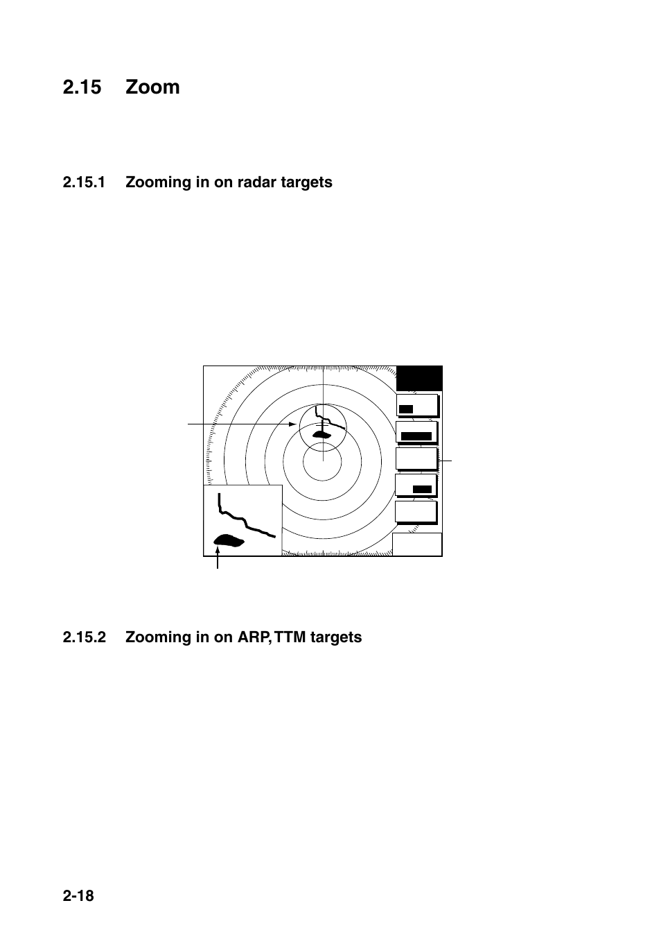 15 zoom, 1 zooming in on radar targets, 2 zooming in on arp, ttm targets | Furuno COLOR VIDEO PLOTTER 1933C User Manual | Page 52 / 251