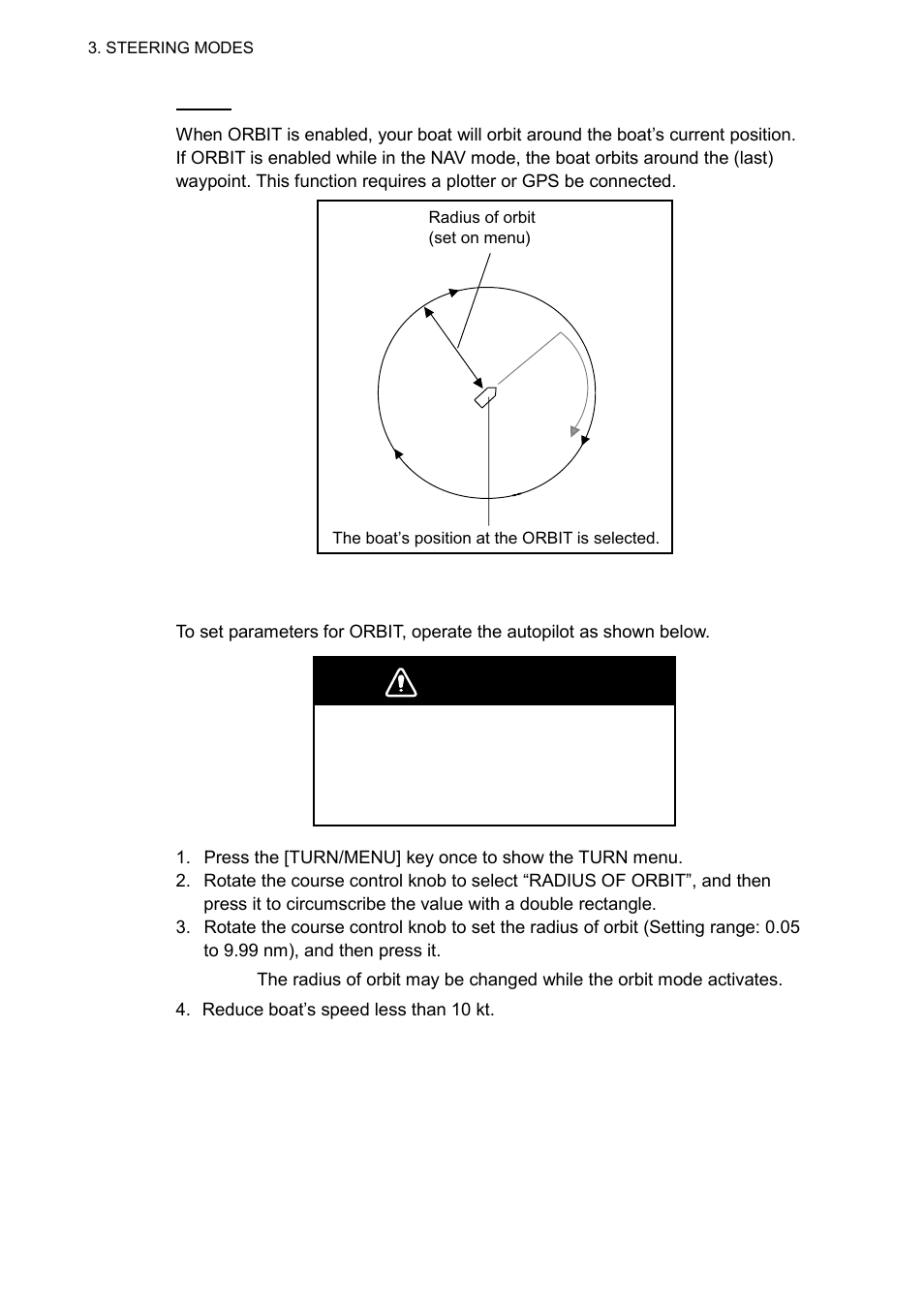 Warning | Furuno NAVPILOT 511 User Manual | Page 26 / 73