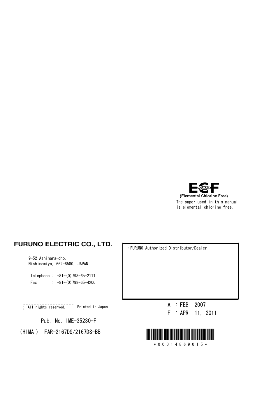 Furuno 2167DS-BB User Manual | Page 2 / 111