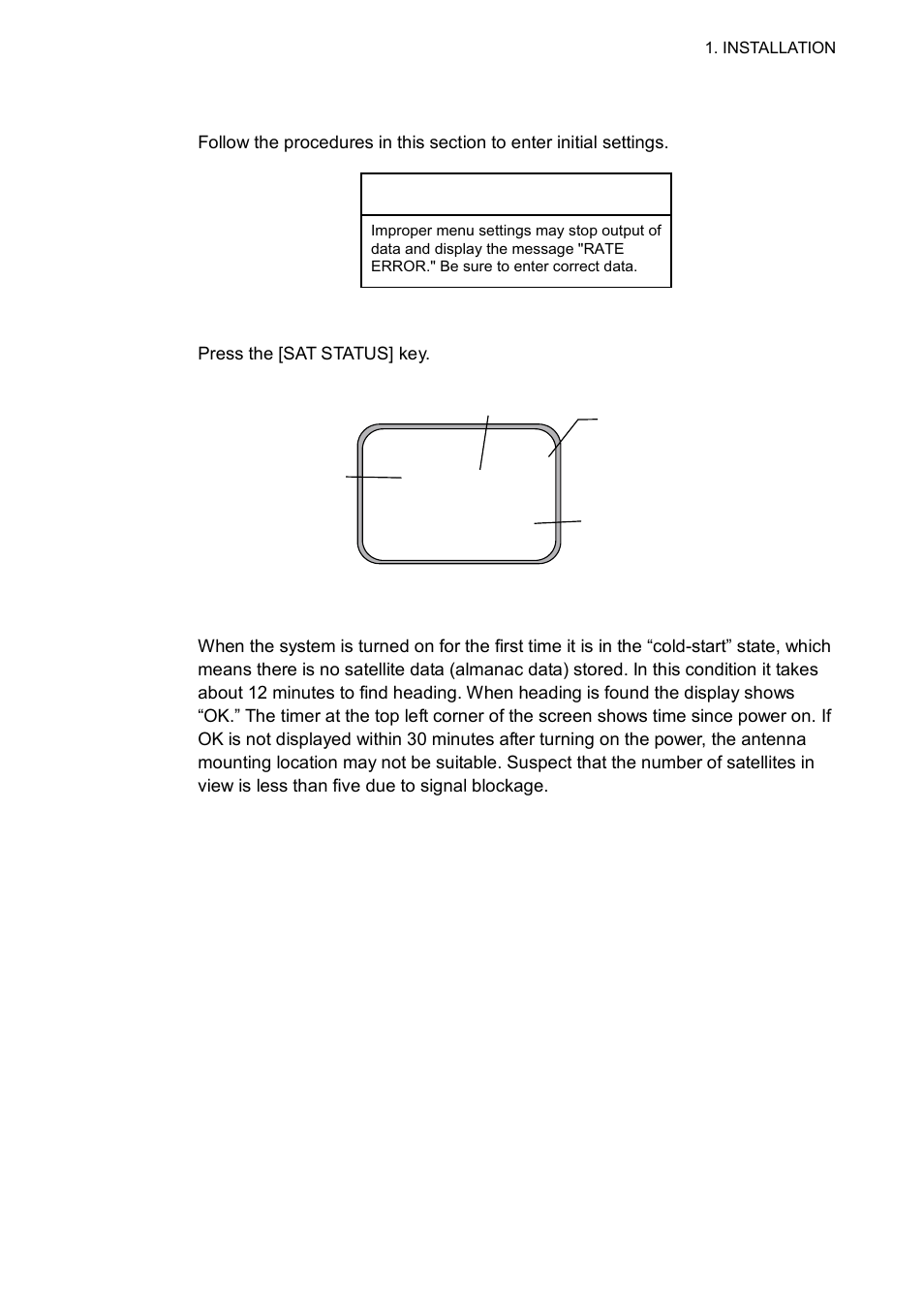 6 initial settings, Notice, 1 confirming satellite status | Furuno SC-110 User Manual | Page 27 / 89