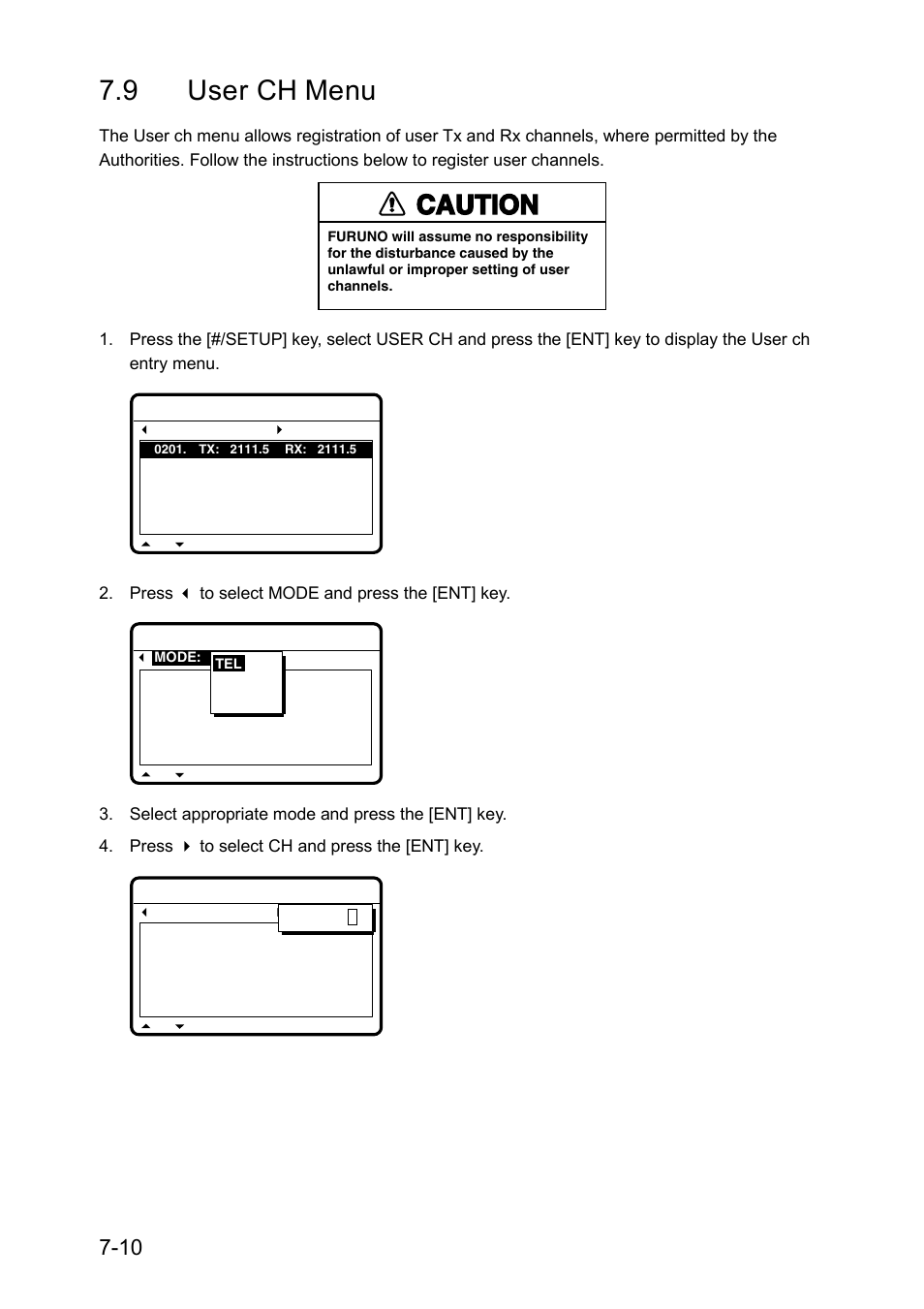 9 user ch menu, Caution | Furuno RC-1500-1T User Manual | Page 150 / 418