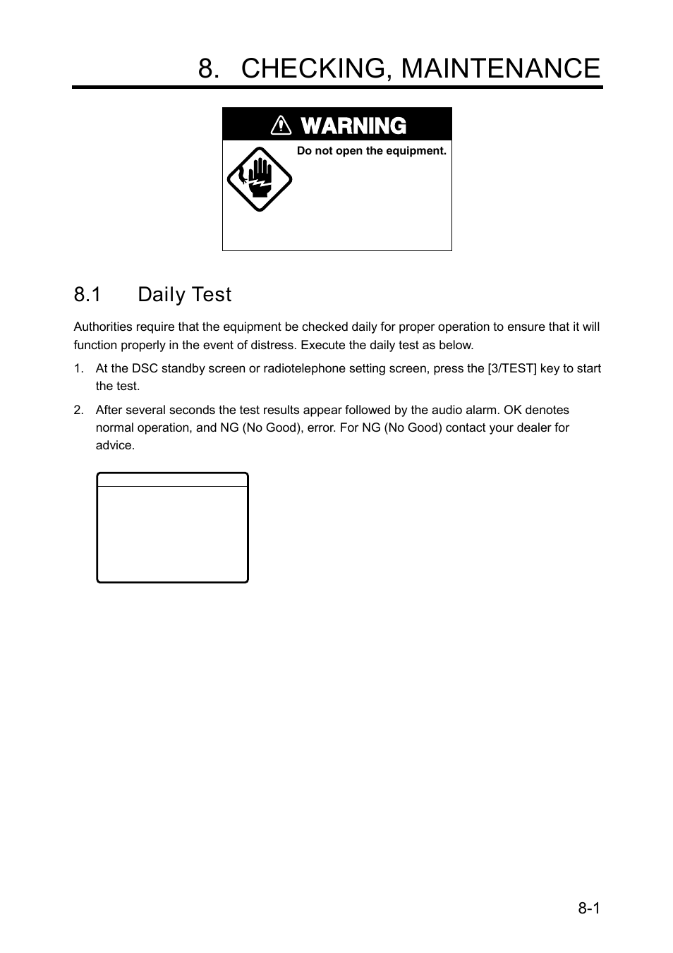Checking, maintenance, 1 daily test, Warning | Furuno RC-1500-1T User Manual | Page 155 / 418