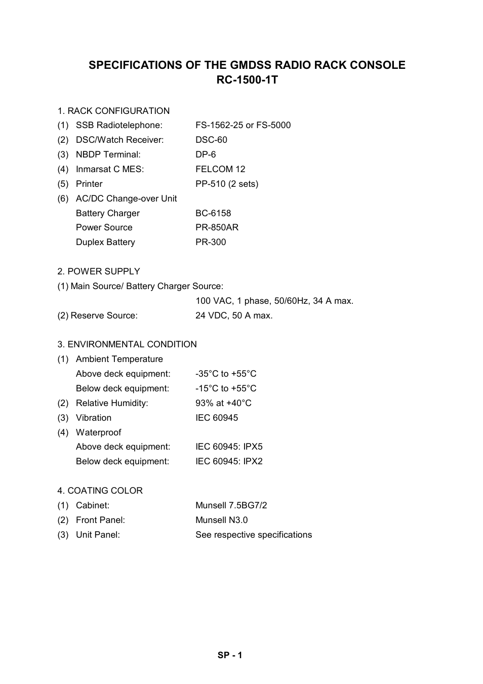 Specifications | Furuno RC-1500-1T User Manual | Page 407 / 418