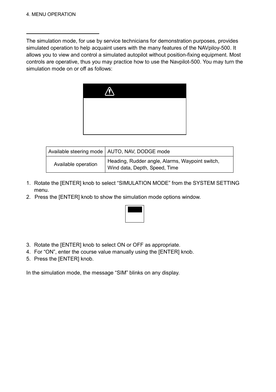 Warning | Furuno NAVpilot NAVpilot-500 User Manual | Page 51 / 73