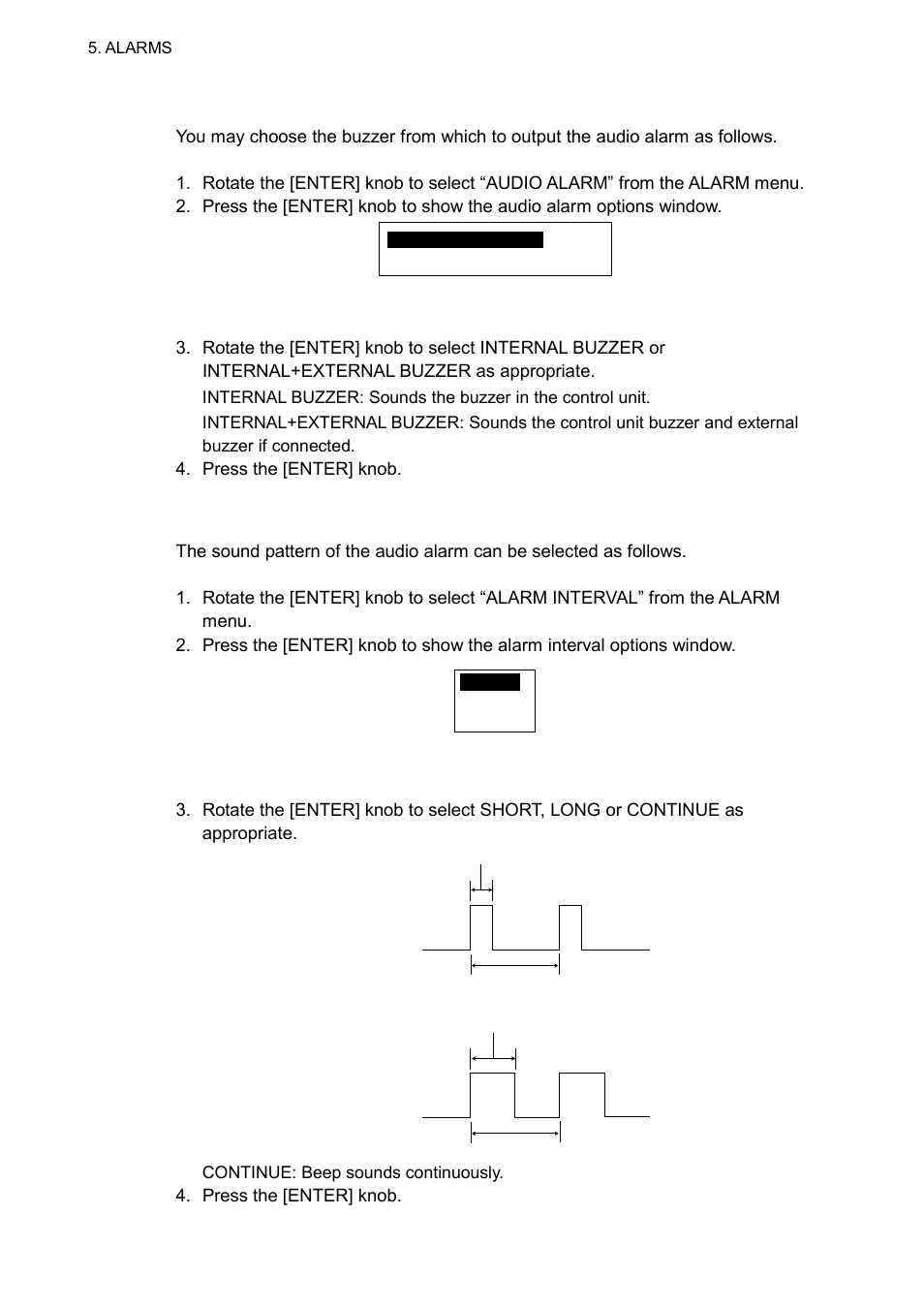 2 5.1.1 selecting the alarm buzzer, 2 selecting the beep pattern | Furuno NAVpilot NAVpilot-500 User Manual | Page 53 / 73