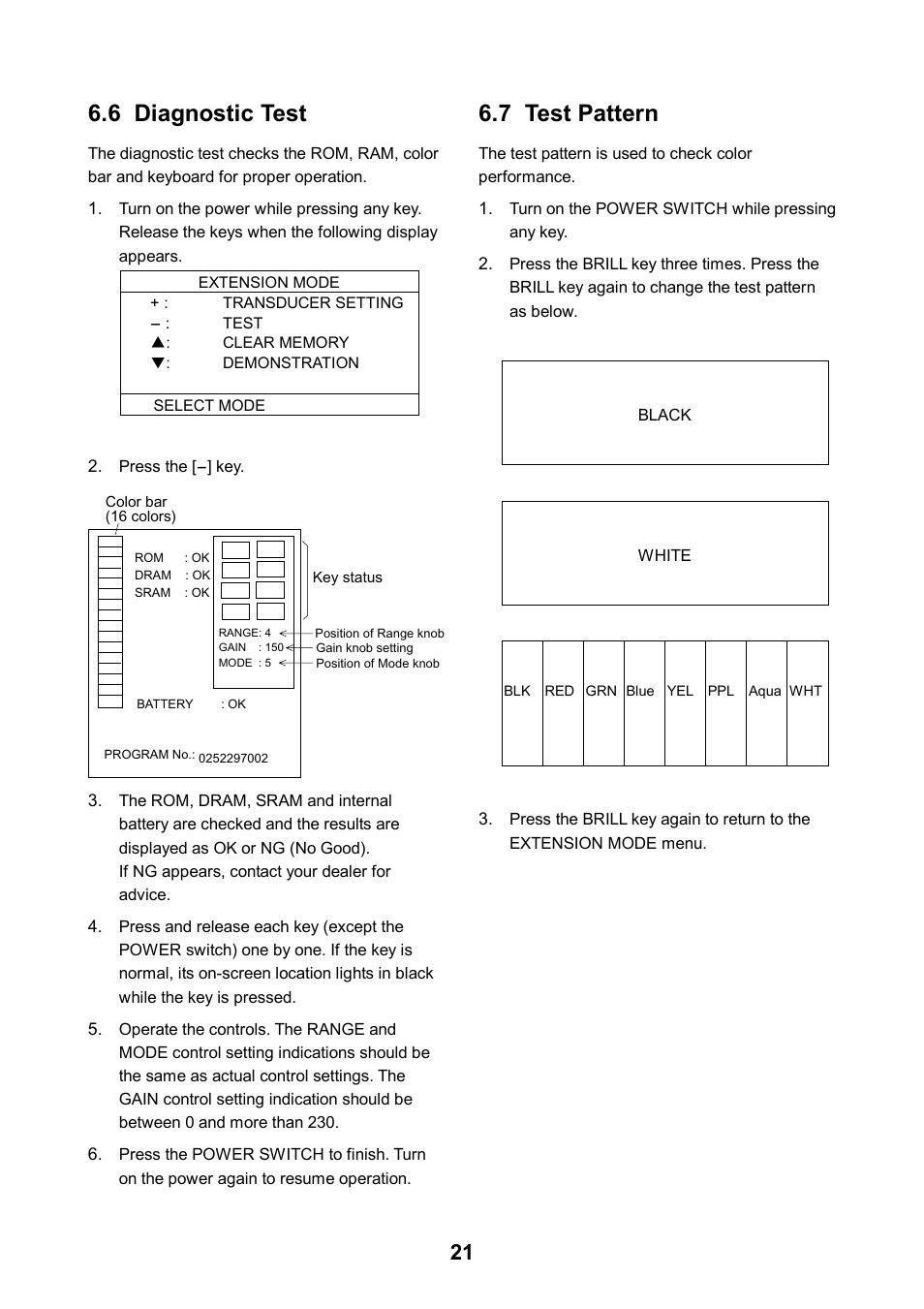 6 diagnostic test, 7 test pattern | Furuno FE-700 User Manual | Page 31 / 44