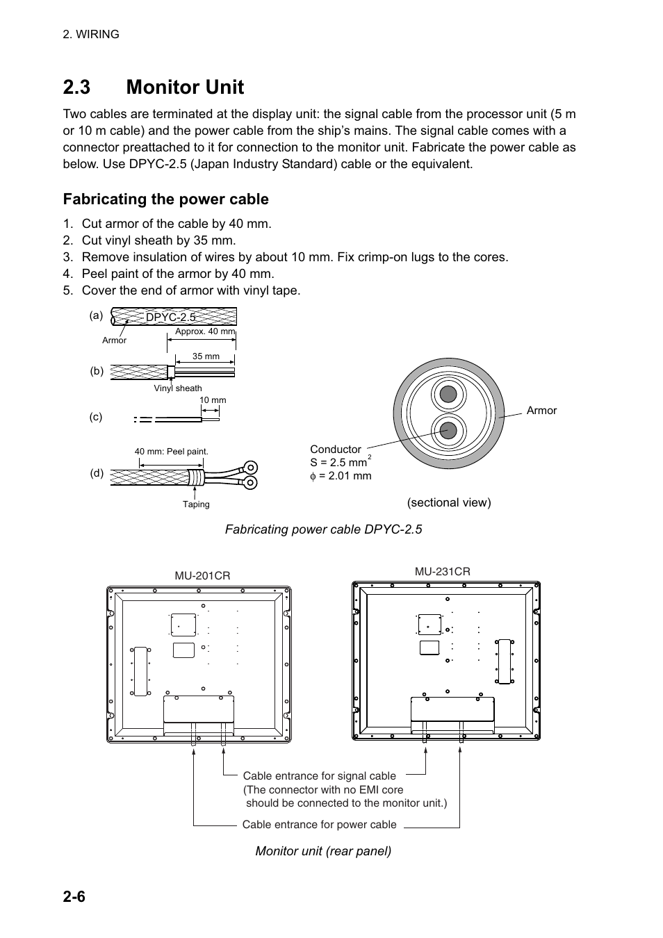 3 monitor unit, Fabricating the power cable | Furuno FAR-2827 User Manual | Page 30 / 135