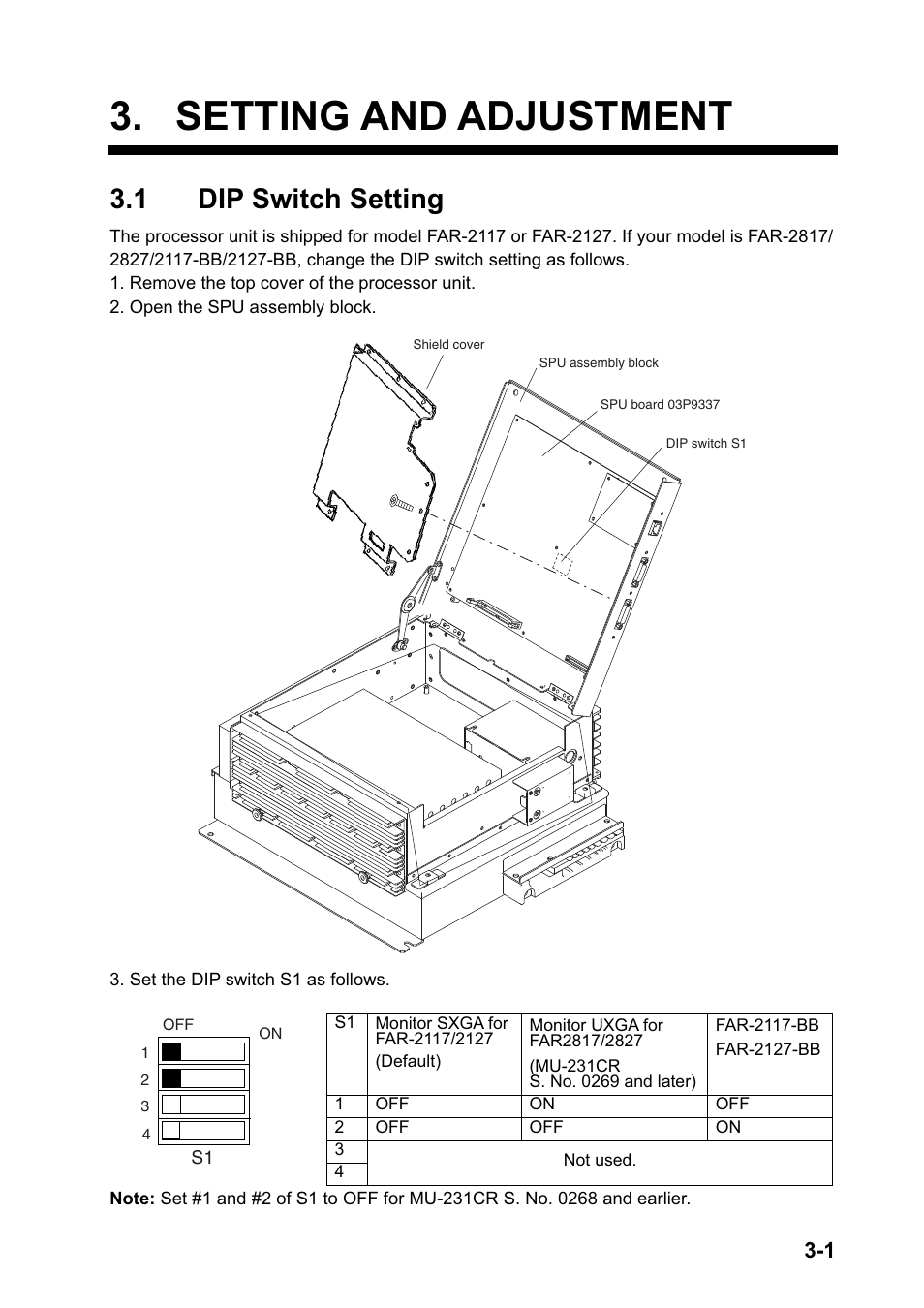 Setting and adjustment, 1 dip switch setting | Furuno FAR-2827 User Manual | Page 39 / 135