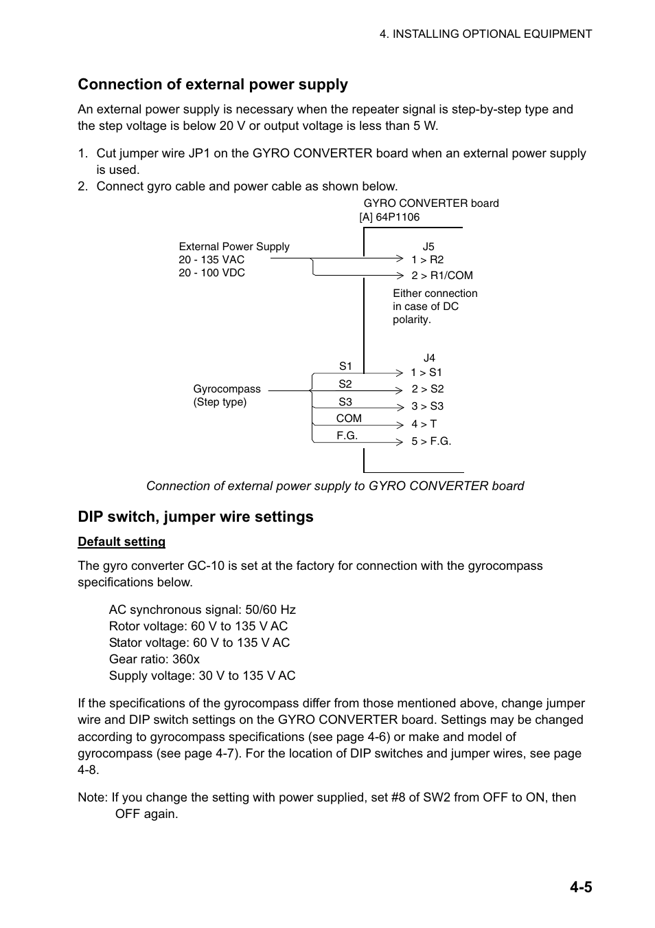 5 connection of external power supply, Dip switch, jumper wire settings | Furuno FAR-2827 User Manual | Page 65 / 135