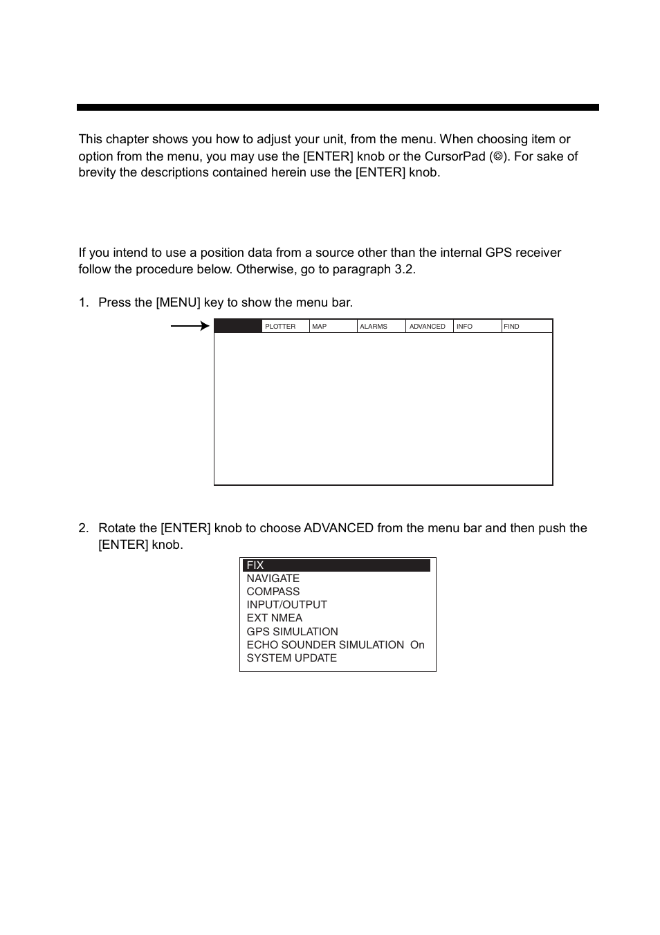 Adjustments, 1 choosing position data source | Furuno GP-7000 User Manual | Page 13 / 28