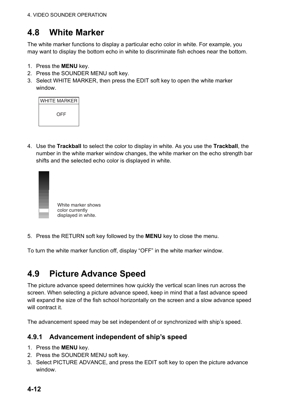 8 white marker, 9 picture advance speed | Furuno NAVNET GD-1920C User Manual | Page 133 / 239