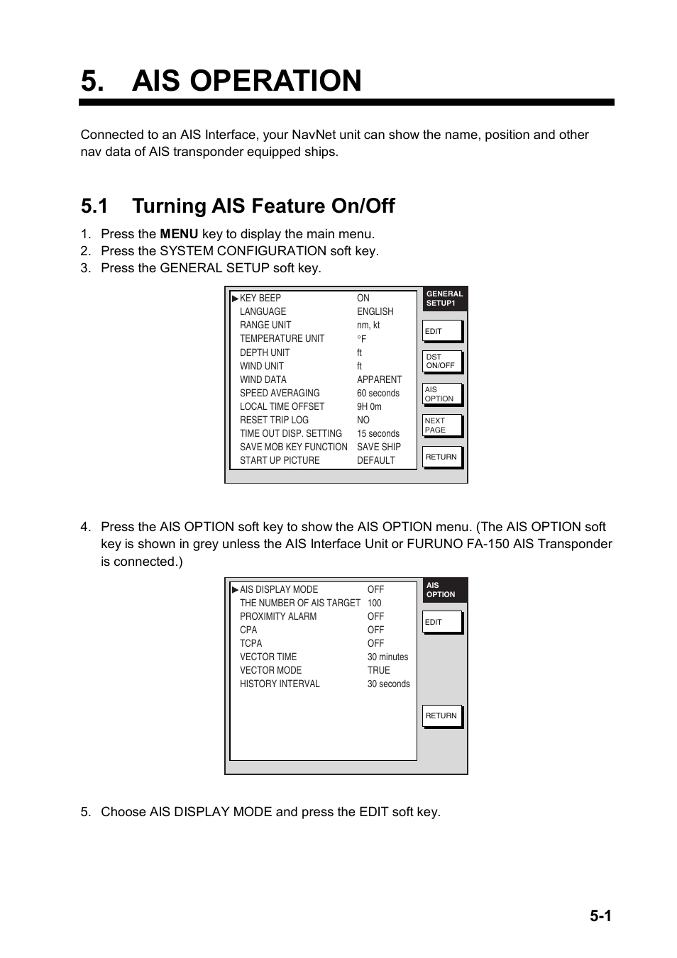 Ais operation, 1 turning ais feature on/off | Furuno NAVNET GD-1920C User Manual | Page 144 / 239