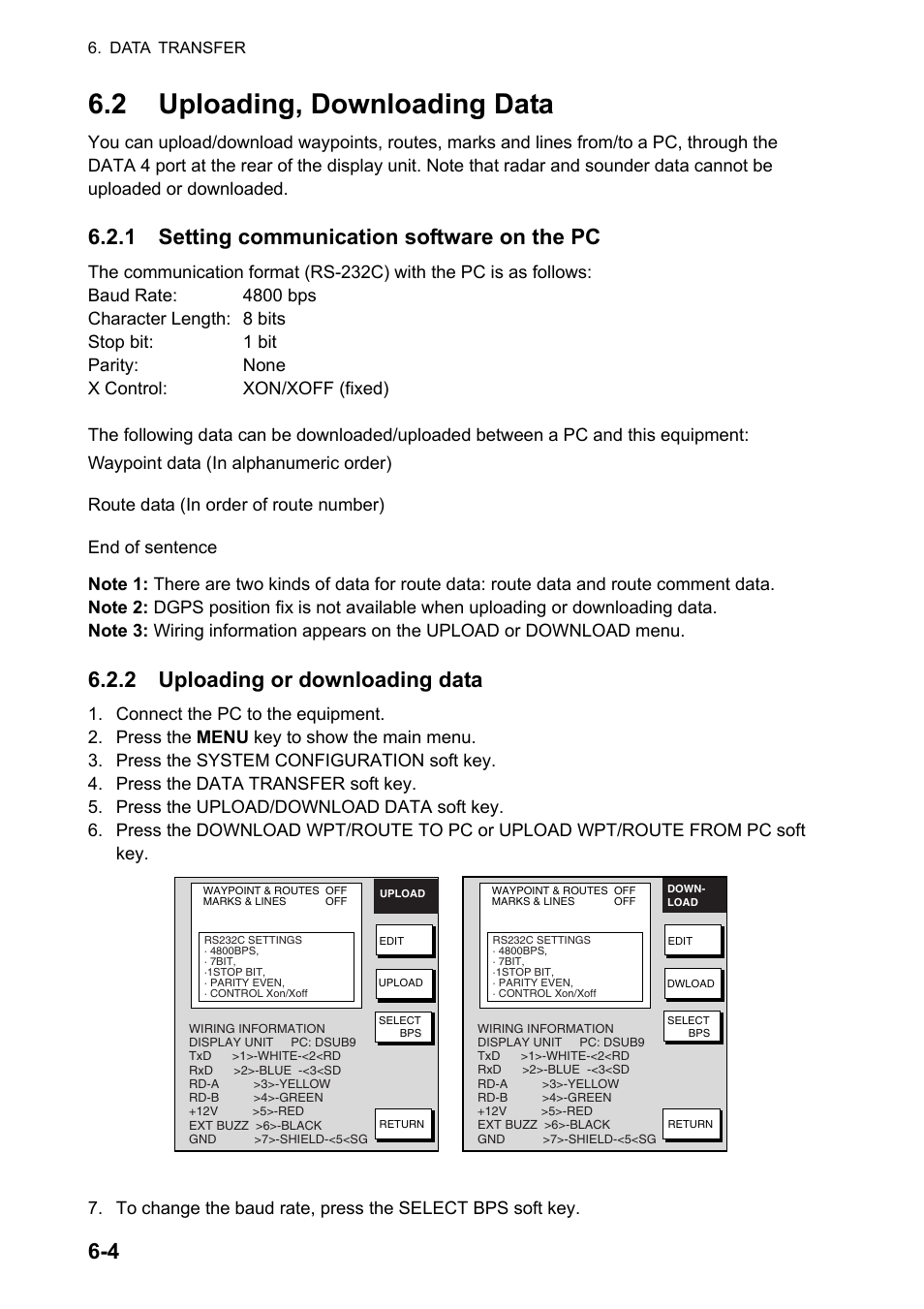 2 uploading, downloading data, 1 setting communication software on the pc, 2 uploading or downloading data | Furuno NAVNET GD-1920C User Manual | Page 155 / 239