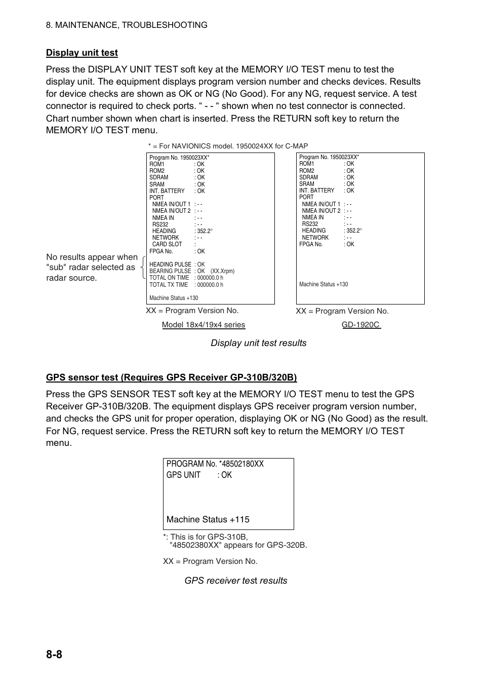 Gps receiver tes t results | Furuno NAVNET GD-1920C User Manual | Page 207 / 239