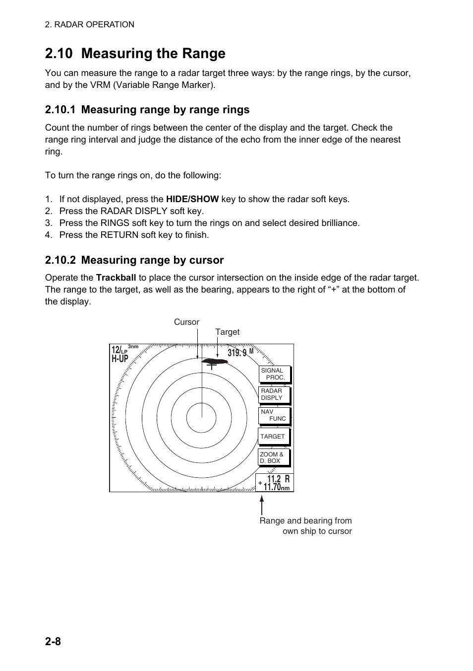 10 measuring the range, 1 measuring range by range rings, 2 measuring range by cursor | Furuno NAVNET GD-1920C User Manual | Page 37 / 239