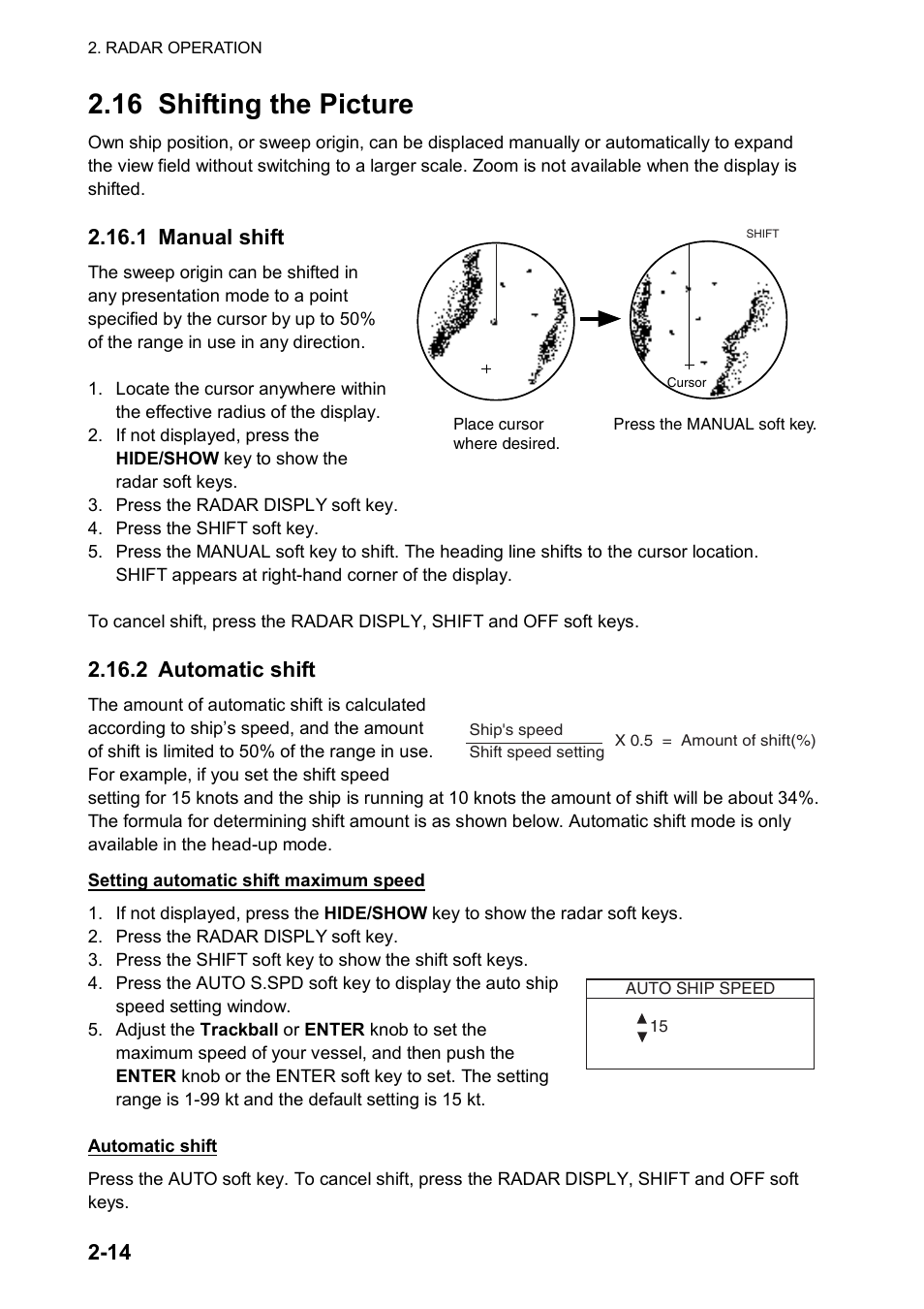 16 shifting the picture, 1 manual shift, 2 automatic shift | Furuno NAVNET GD-1920C User Manual | Page 43 / 239
