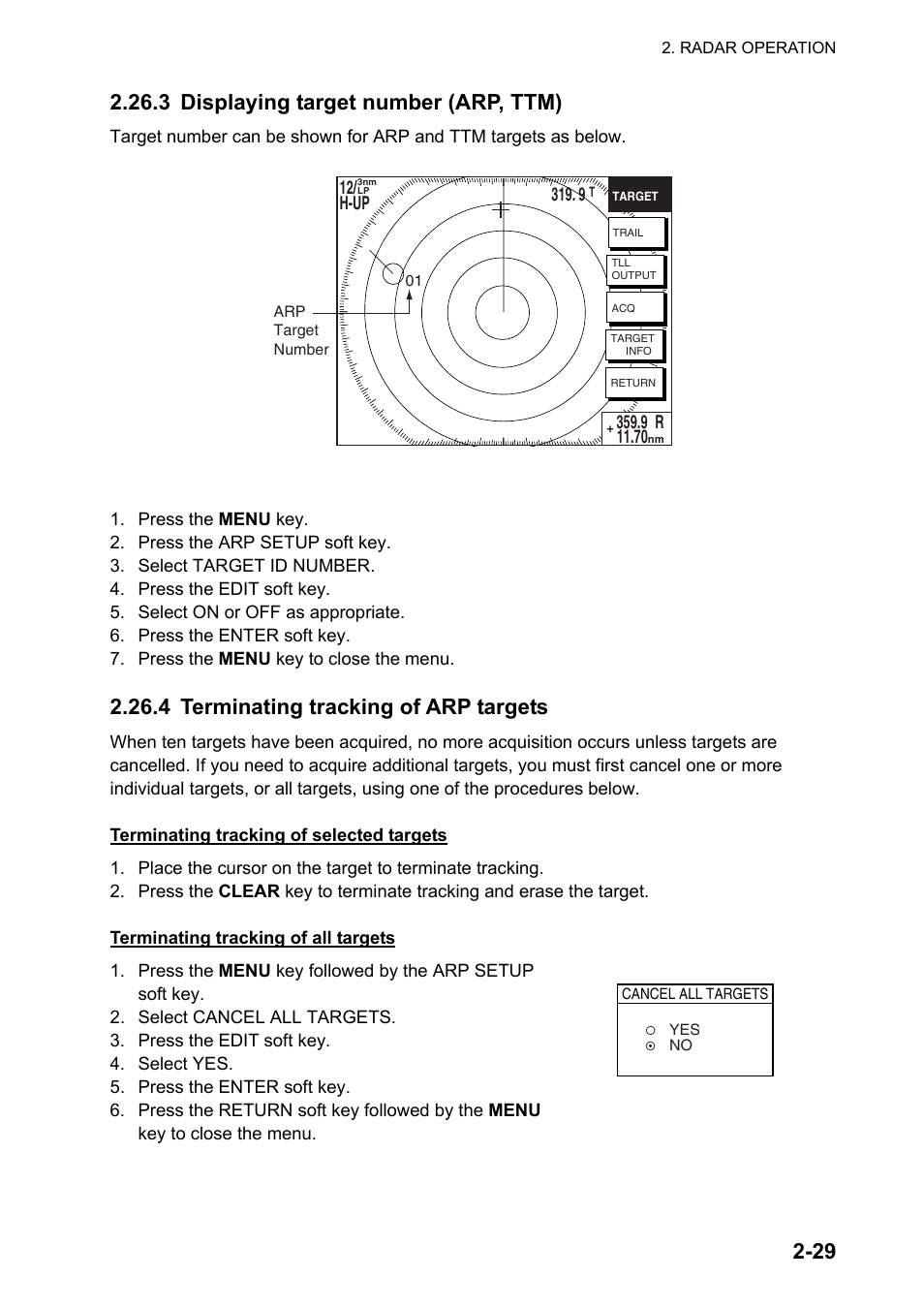 3 displaying target number (arp, ttm), 4 terminating tracking of arp targets | Furuno NAVNET GD-1920C User Manual | Page 58 / 239