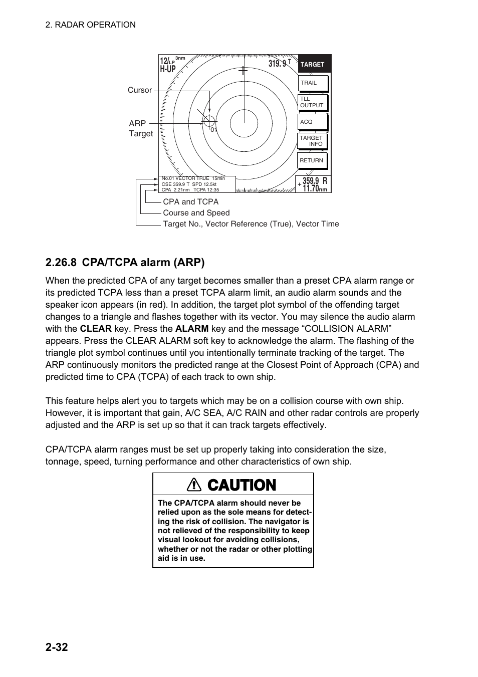 Caution, 8 cpa/tcpa alarm (arp) | Furuno NAVNET GD-1920C User Manual | Page 61 / 239
