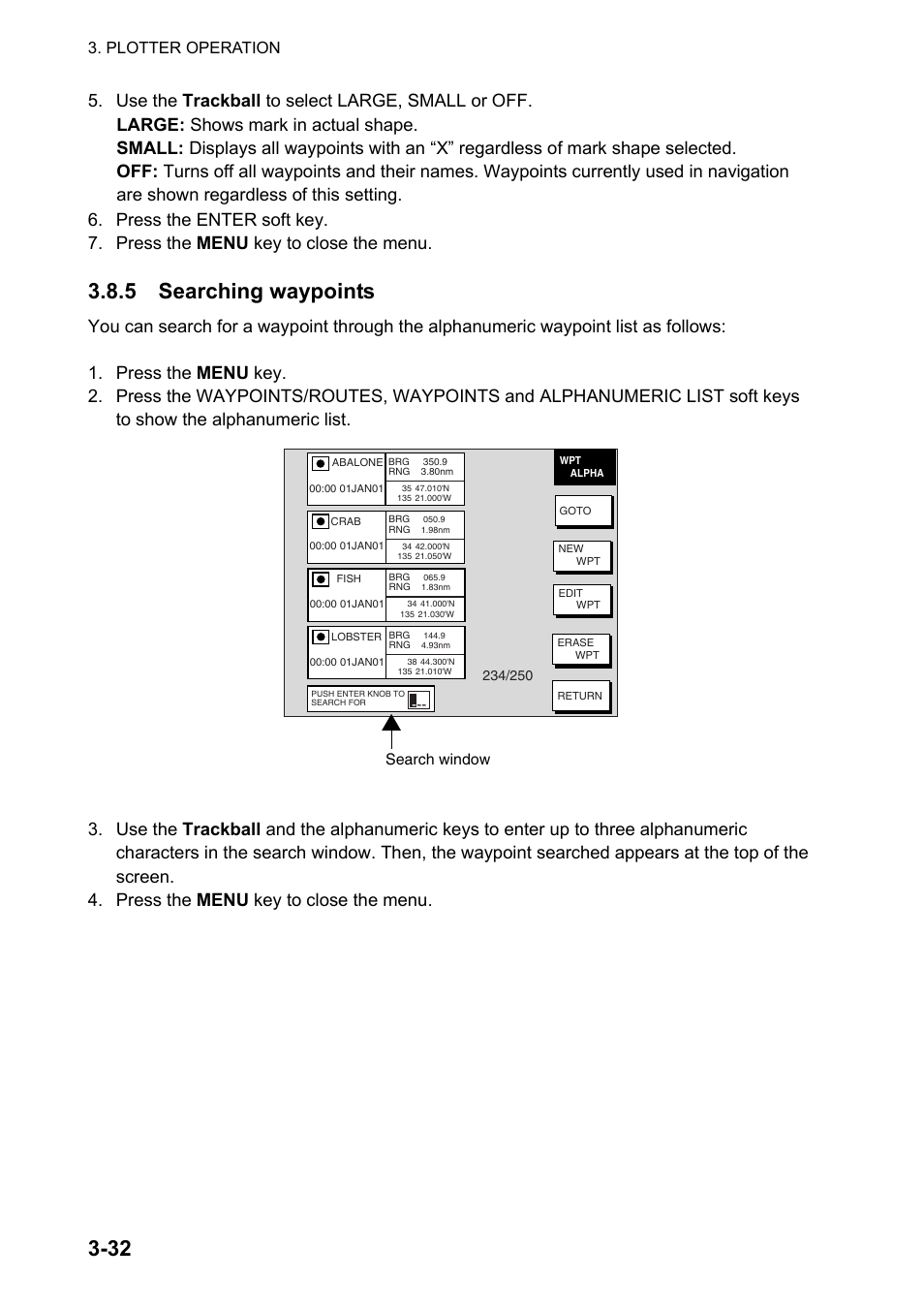 5 searching waypoints, Plotter operation | Furuno NAVNET GD-1920C User Manual | Page 97 / 239