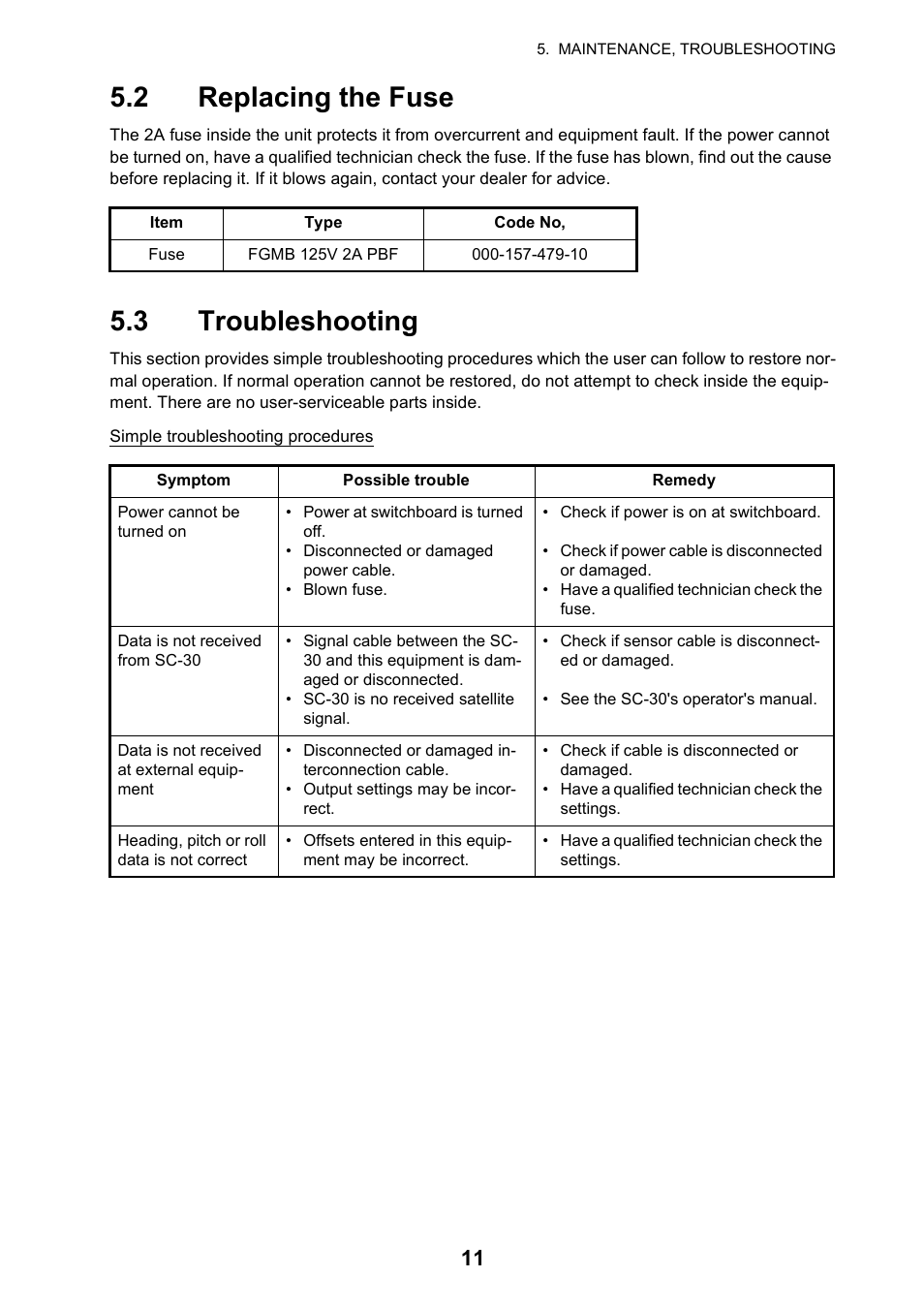 2 replacing the fuse, 3 troubleshooting | Furuno IF-NMEASC User Manual | Page 19 / 28