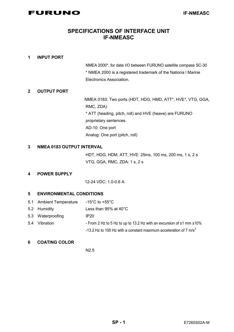 Specifications, Furuno, Specifications of interface unit if-nmeasc | Furuno IF-NMEASC User Manual | Page 23 / 28
