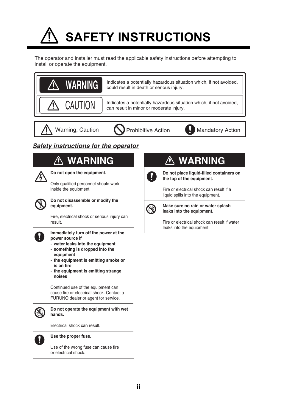 Safety instructions, Warning, Caution | Furuno IF-NMEASC User Manual | Page 4 / 28