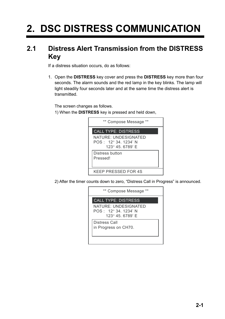 Dsc distress communication, 1 distress alert transmission from the distresskey | Furuno FM-8800D User Manual | Page 27 / 137