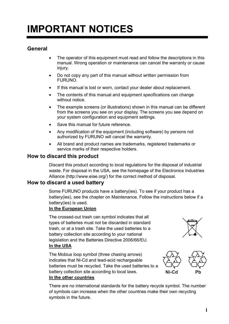 Important notices | Furuno FM-8800D User Manual | Page 3 / 137