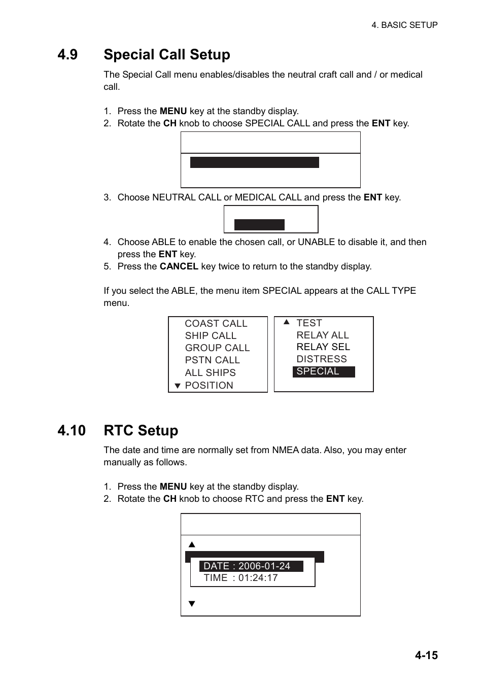 9 special call setup, 10 rtc setup | Furuno FM-8800D User Manual | Page 91 / 137