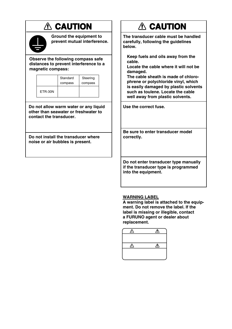 Caution | Furuno ETR-30N User Manual | Page 3 / 48