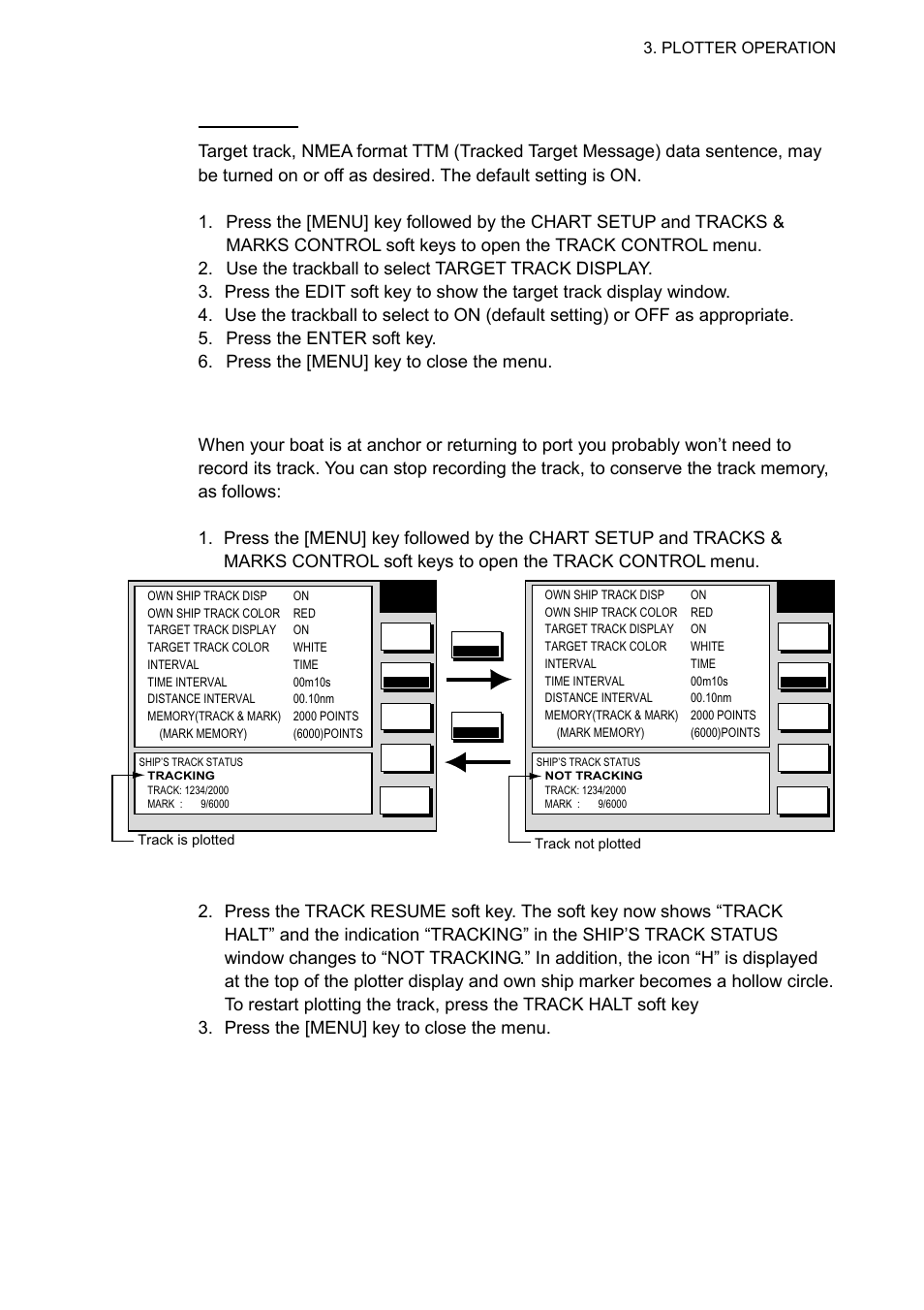 2 stopping, restarting plotting of own ship track | Furuno NAVNET 1823C User Manual | Page 105 / 260