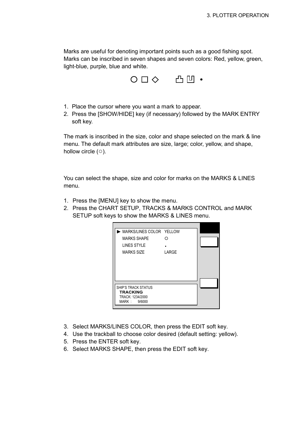 7 marks, lines, 1 entering a mark, line, 2 changing mark attributes | Furuno NAVNET 1823C User Manual | Page 111 / 260
