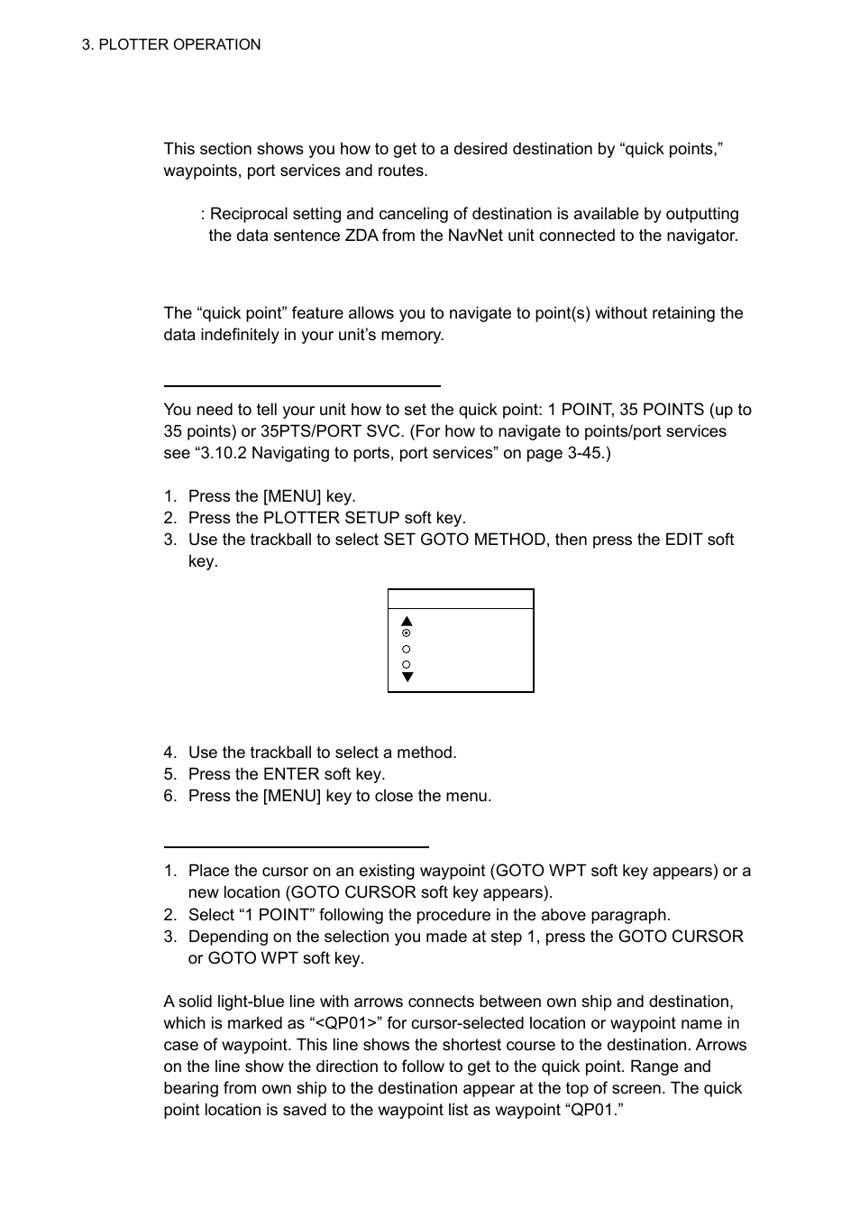 10 navigation, 1 navigating to a “quick point | Furuno NAVNET 1823C User Manual | Page 130 / 260