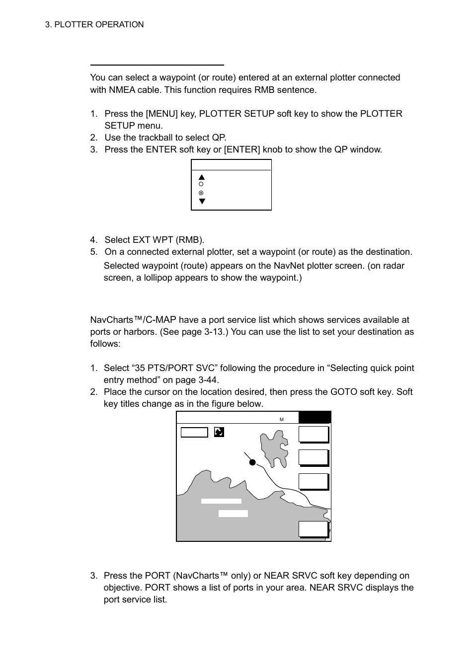 3 navigating to ports, port services (navcharts, C-map, Navcharts | Furuno NAVNET 1823C User Manual | Page 132 / 260