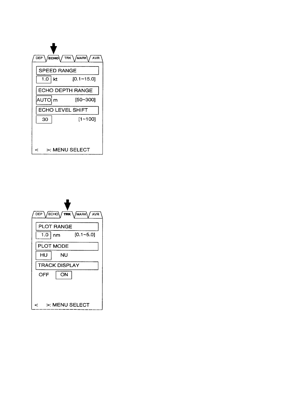 Echo menu, Trk menu | Furuno CI-80 User Manual | Page 21 / 41