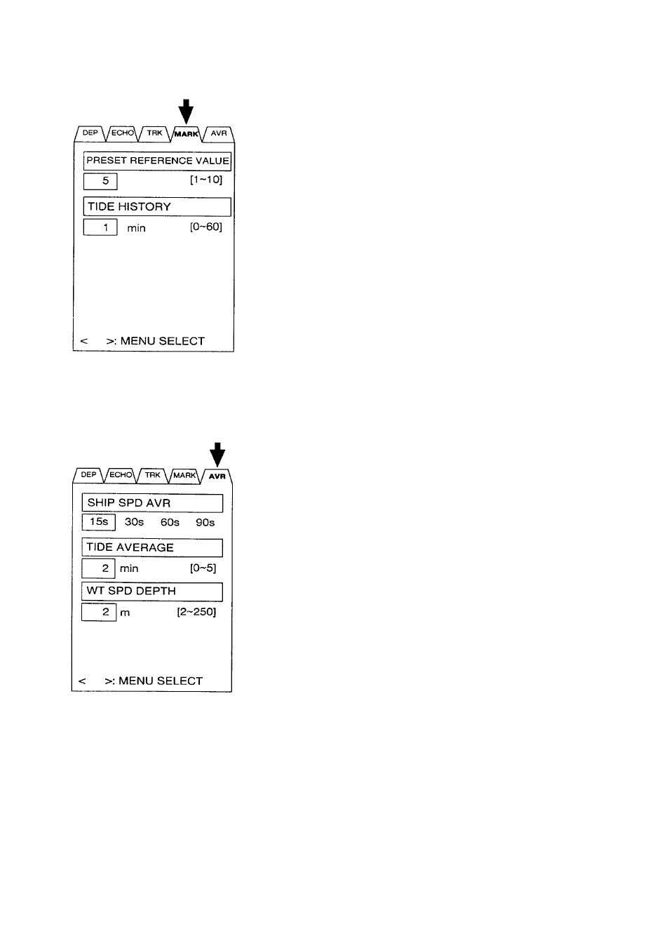 Mark menu, Avr menu | Furuno CI-80 User Manual | Page 22 / 41