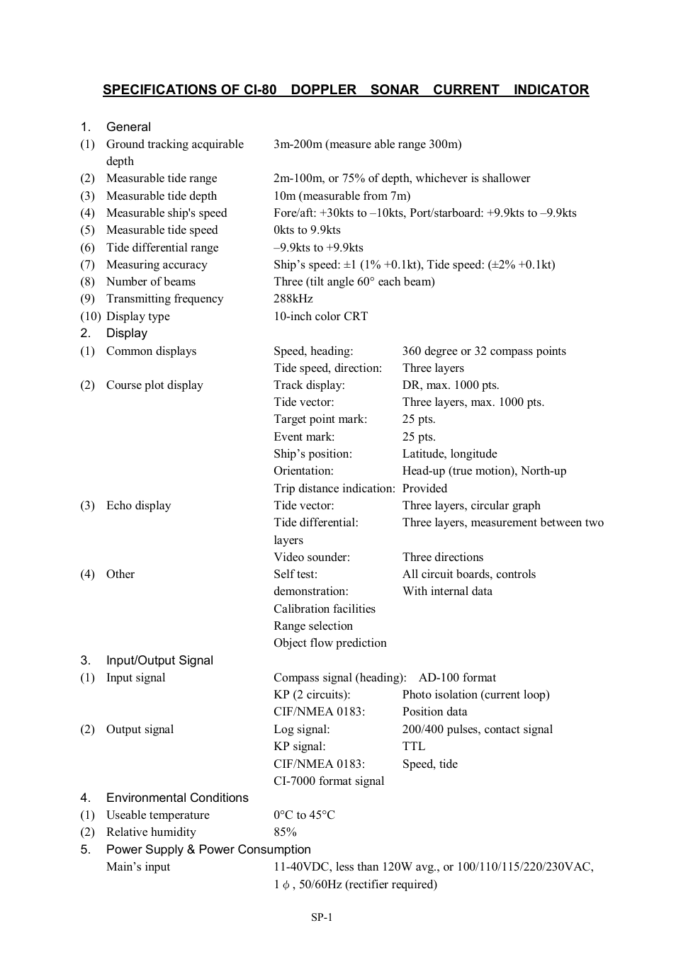 Specifications | Furuno CI-80 User Manual | Page 41 / 41