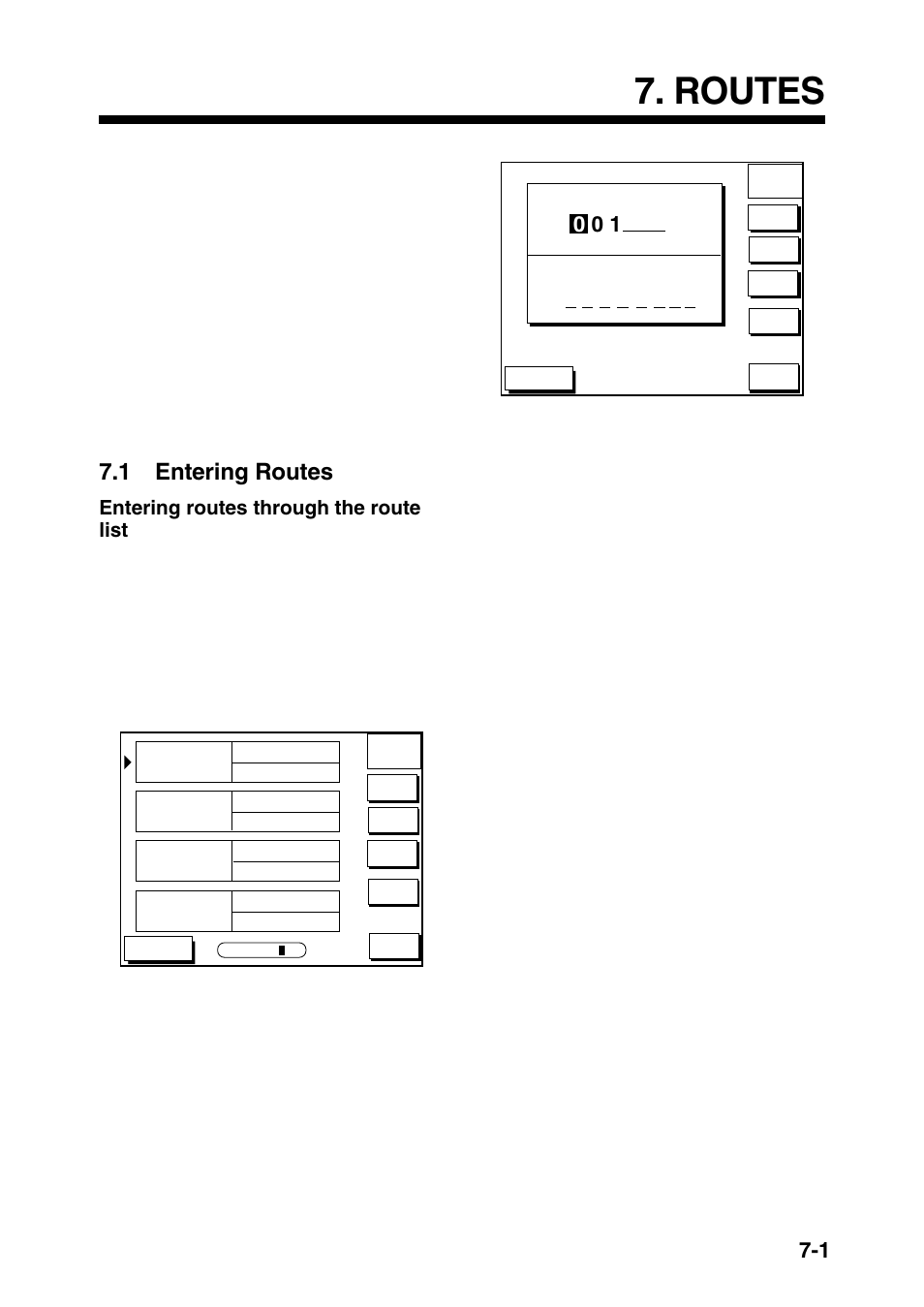 Routes, 1 entering routes, Entering routes through the route list | Fish01 | Furuno GP-1850DF User Manual | Page 49 / 110