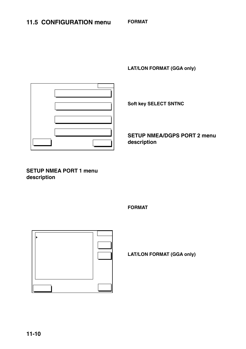 5 configuration menu, Setup nmea port 1 menu description, Setup nmea/dgps port 2 menu description | Furuno GP-1850DF User Manual | Page 78 / 110