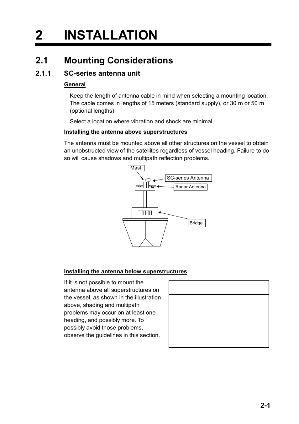 Installation, 1 mounting considerations, 2 installation | Notice | Furuno SC-120 User Manual | Page 15 / 96