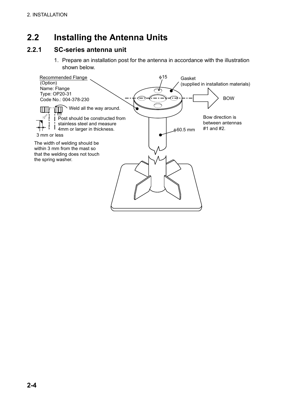 2 installing the antenna units, 1 sc-series antenna unit | Furuno SC-120 User Manual | Page 18 / 96