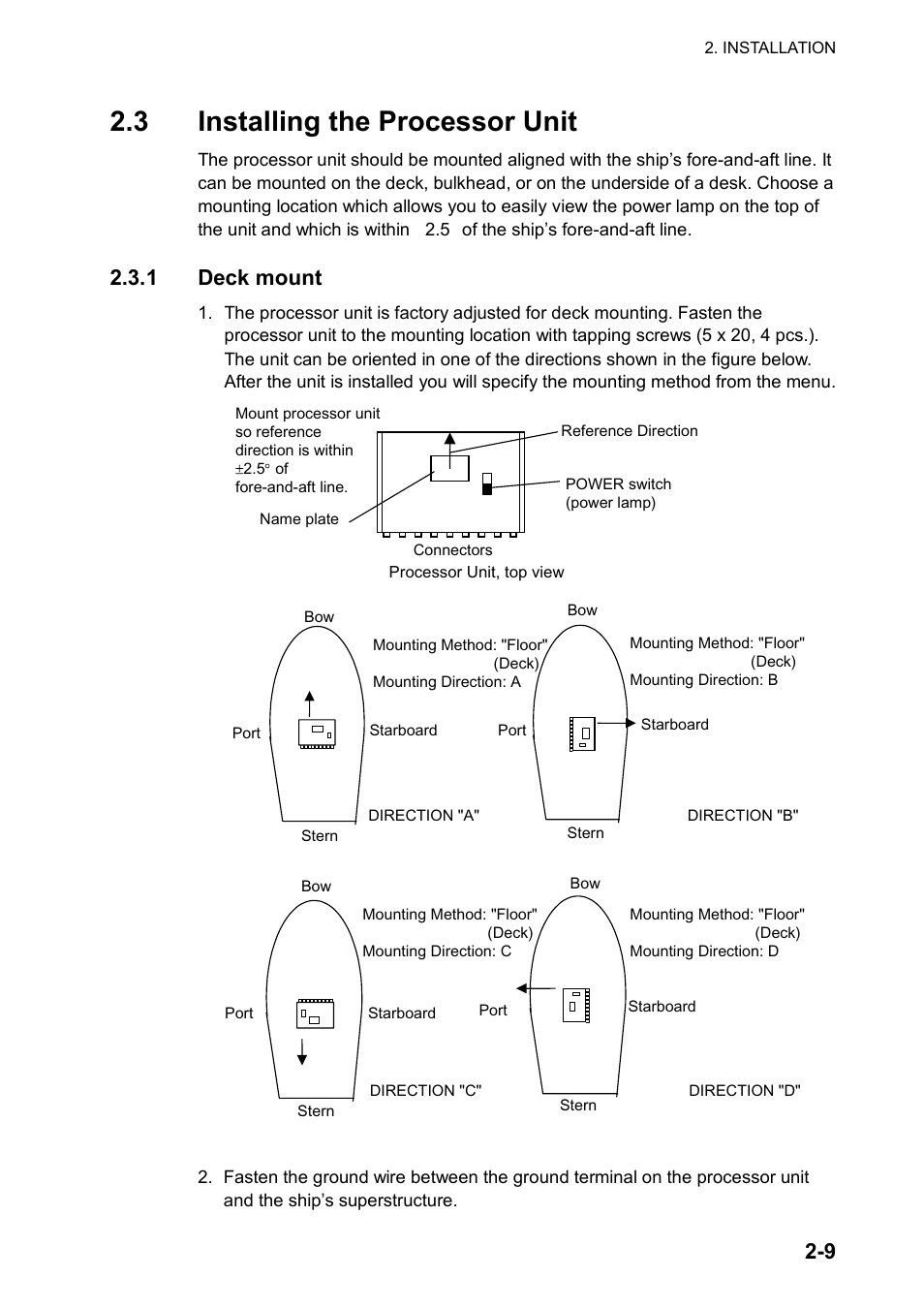 3 installing the processor unit, 1 deck mount | Furuno SC-120 User Manual | Page 23 / 96